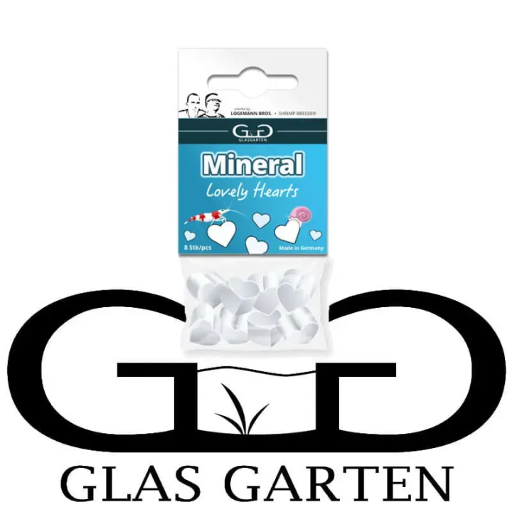 GlasGarten Mineral Hearts – cœurs minéraux pour crevettes et escargots (boîte 8 pièces)