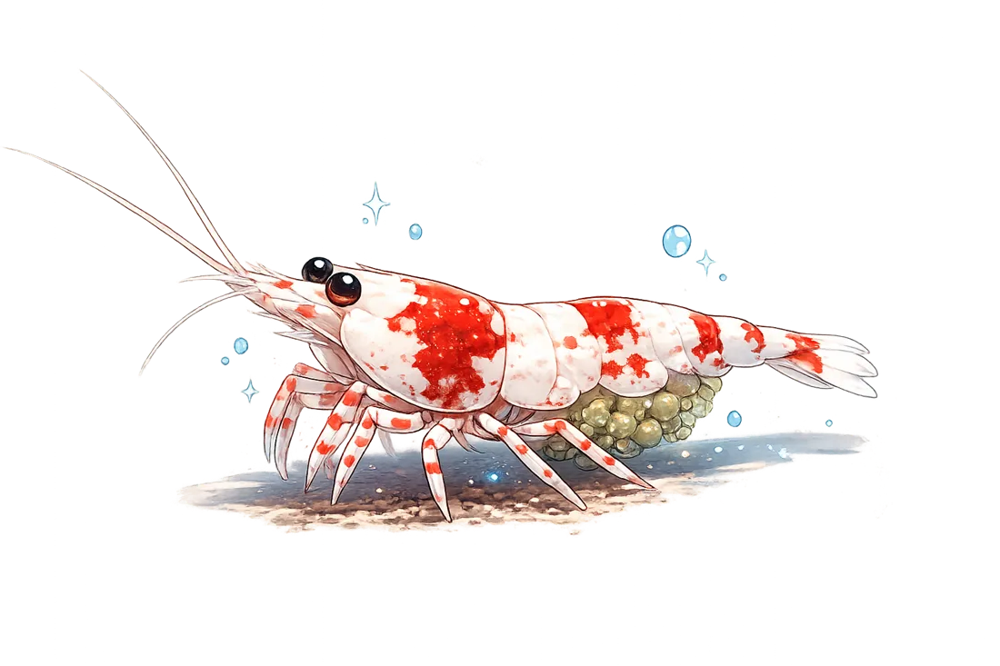 Crevette Crystal Red sur mousse, mascotte Shrimp-Délice